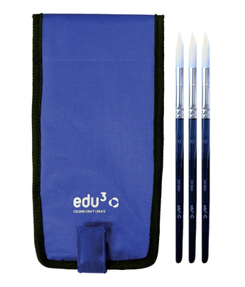 3 Pcs. edu3 Art Brushes (S, M, L Round or Flat) in Art Brush Wallet