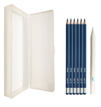 edu3 Pencil Case + 6 x Drawing Pencils (Any Grades) + 1 x Kneadable Eraser + 1 x FREE Paper Stump