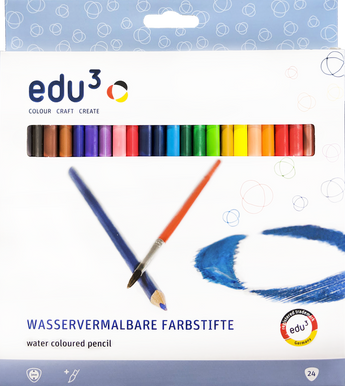 edu3 Triangular Water Soluble Coloured Pencil 24 cols,Card Box