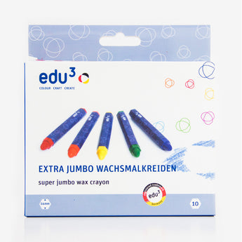 edu3 Extra Jumbo Wax Crayons, 10 Cols Card Box