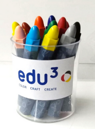edu3 EXTRA JUMBO Wax Crayons, 10 Cols x 12pcs in Tubs