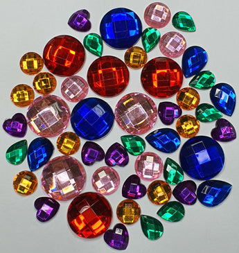 Acrylic Gemstones 50 Pcs/Pack. Assorted size, shape & Colour.